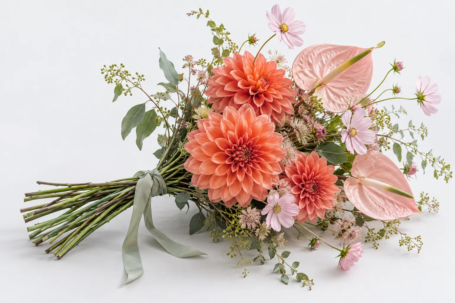 選択中の花束:コーラルとピンク